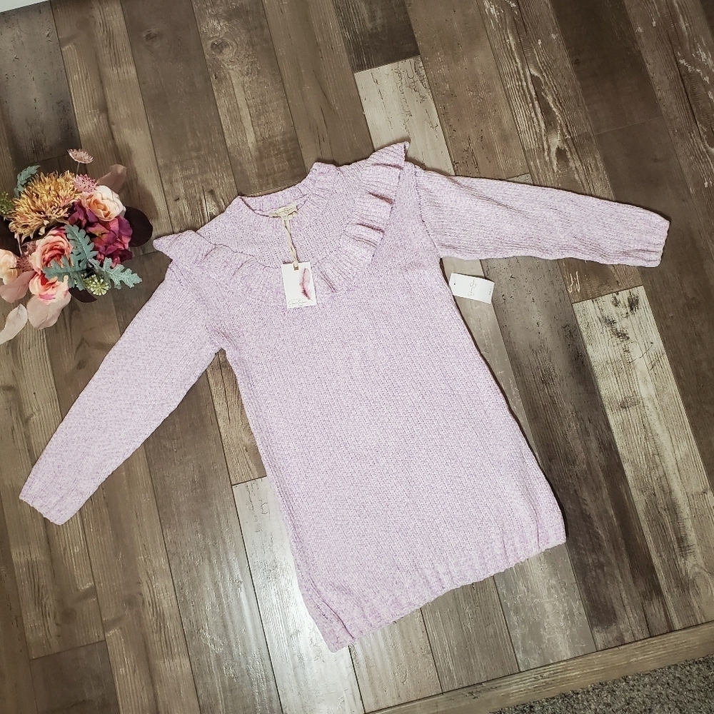 NWT Jessica Simpson Ruffled Lilac Purple Knit Sweater Dress Size Large 10